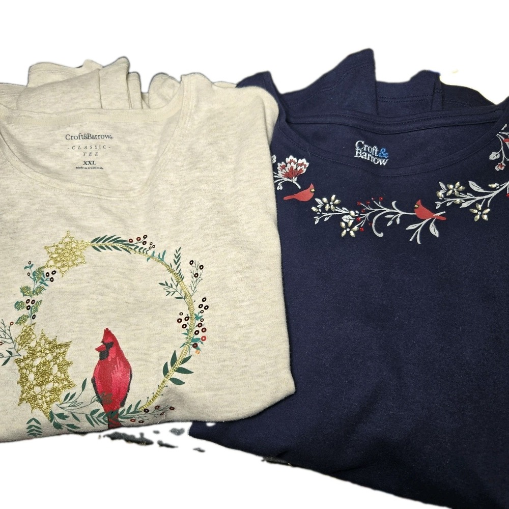 Set Of 2 Croft & Barrow Cardinal Shirt Womens XXL Sparkle Shine Holiday Novelty